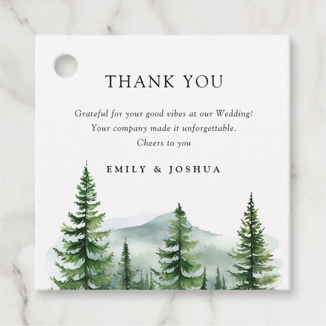 Skogen Träd i Rustic Gräs Bröllop Gåvor Etiketter (Framsida)