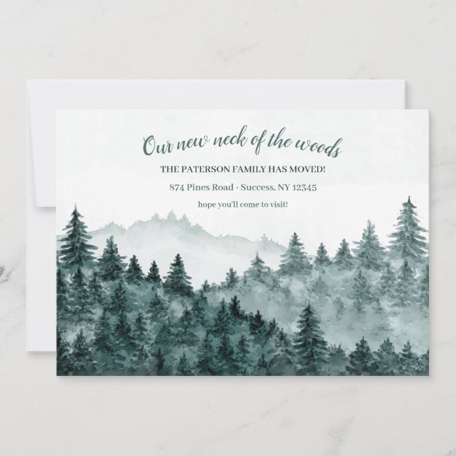Skogen Watercolor Flytta Announement Inbjudningar (Framsida)