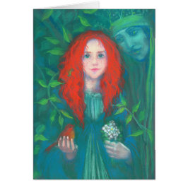 Skogens barn, rödhårig flicka, gröntens skuggor hälsningskort