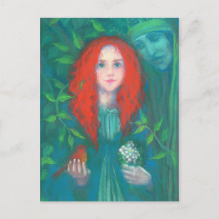 Skogens barn, rödhårig flicka, gröntens skuggor vykort
