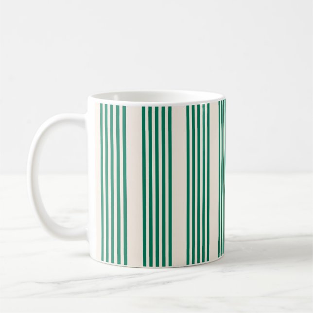 Skogens grönt och beige fem rand mönster kaffemugg (Vänster)
