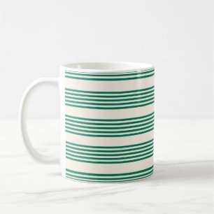 Skogens grönt och beige fem rand mönster kaffemugg