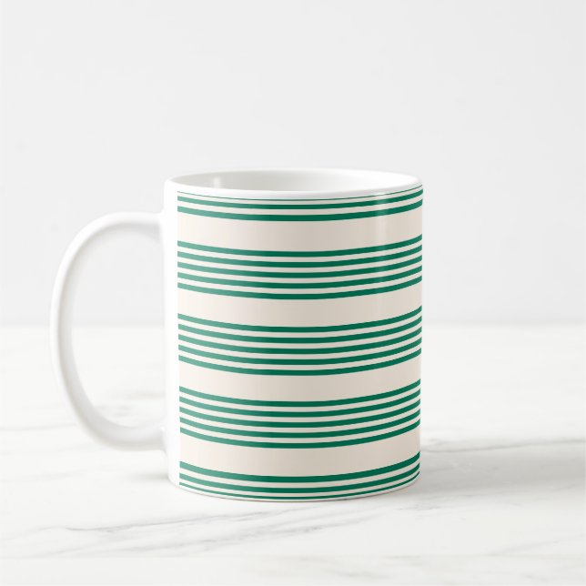 Skogens grönt och beige fem rand mönster kaffemugg (Vänster)