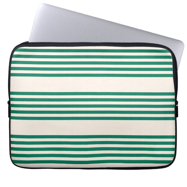 Skogens grönt och beige fem rand mönster laptop fodral (Framsidan)