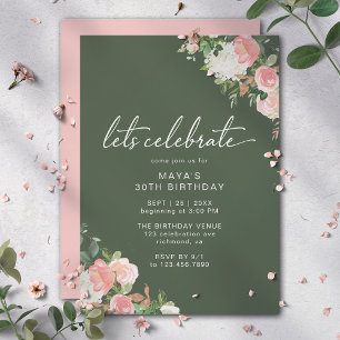 Skogens Grönt Rosa Blommigt Garden Birthday Inbjudningar