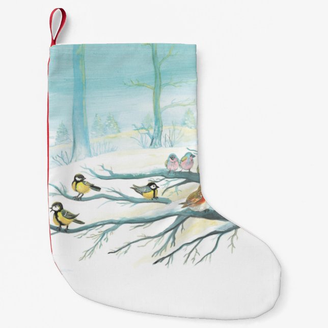 Skogfåglar på vintern liten julstrumpa (Framsidan)