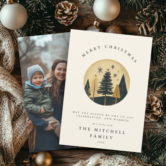 Skogfoto för elegant i God jul Guld Gräs Julkort (Skapare uppladdad)