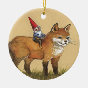 SkogGnome och röd räv Julgransprydnad Keramik