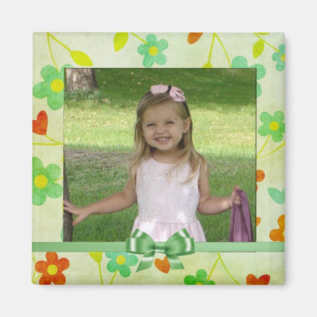 Skoggrön blomster ram foto magnet (Framsidan)