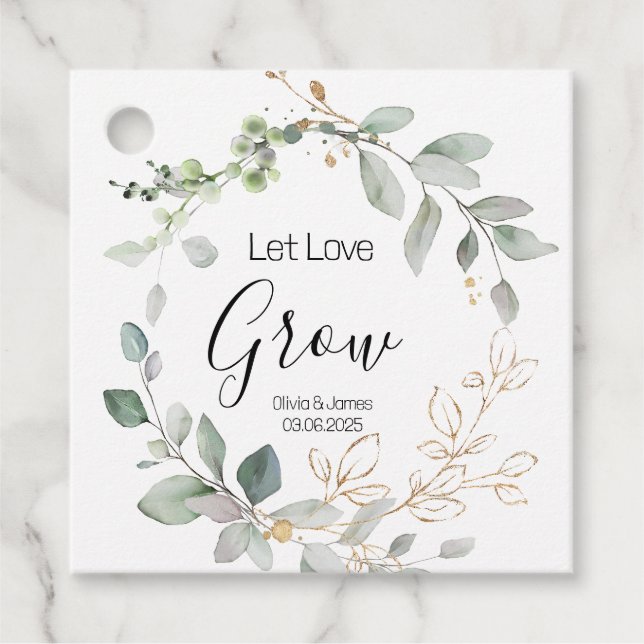 Skoggrön Bröllops- Växande Kärlek Växt  Gåvor Etiketter (Framsida)