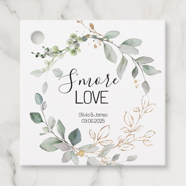 Skoggrön bröllopsetikett för S'more-kärlek Gåvor Etiketter (Framsida)