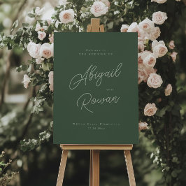 Skoggrön elegant välkomstskylt för bröllop poster