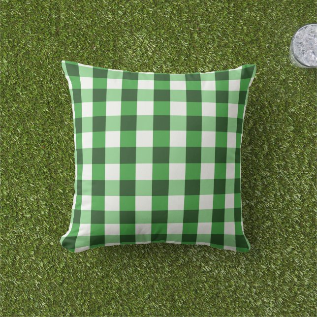 Skoggrön Gingham-mönster Kudde (Gräs)