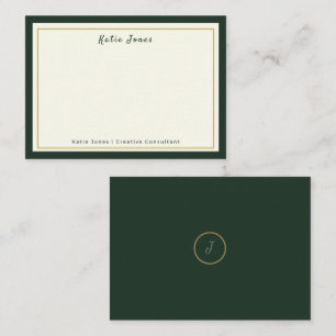 Skoggrön Guld Signatur Monogram Professionell Anteckningskort
