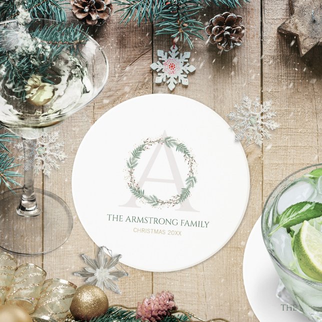 Skoggrön kransmonogram Drickservis accentuppsättni Underlägg (Forest Green Wreath Monogram Drinkware Accent Set Coaster  ©Susanne Sachers - Sunny Mind 🌞)