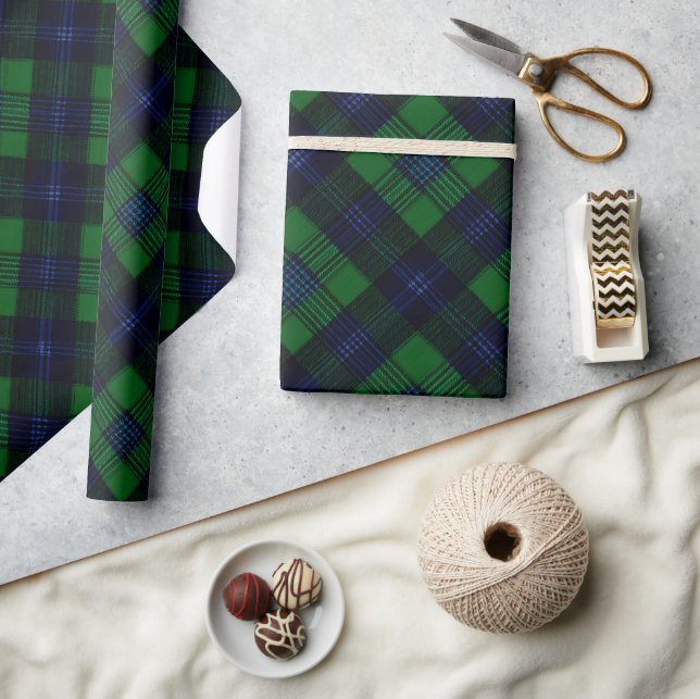Skoggrön marin djup tartan tallrutig mönster presentpapper (Hantverk)