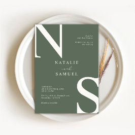 Skoggrön minimalistisk elegant fet initial Weddi Inbjudningar