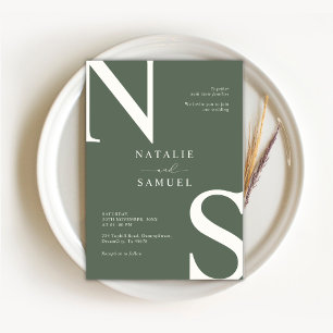 Skoggrön minimalistisk elegant fet initial Weddi Inbjudningar