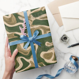 Skoggrön naturvåg Beige abstrakt mönster Presentpapper