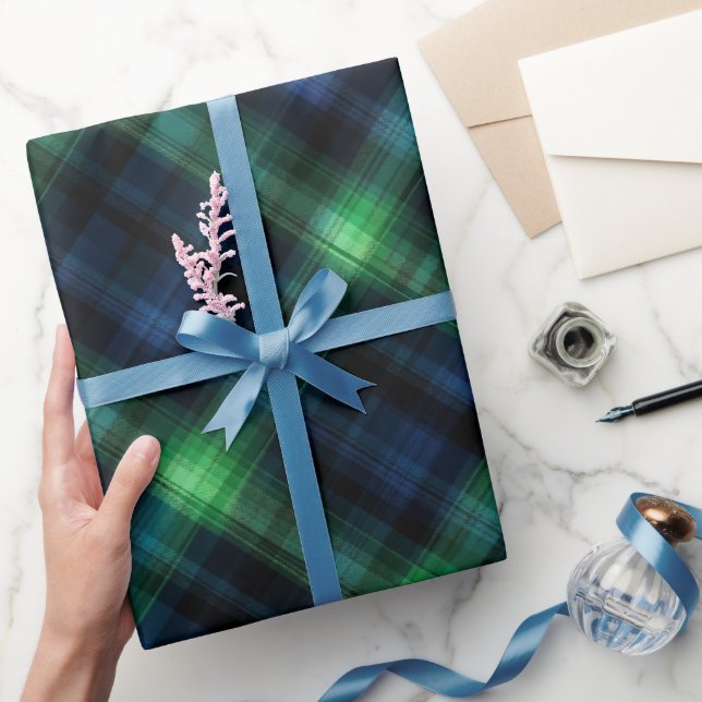 Skoggrön Navy Djup Tartan Tallrandigt Mönster Presentpapper (Gifting)