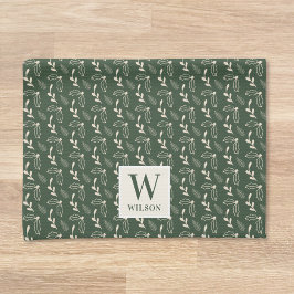 Skoggrön och beige monogram namnjul kökshandduk