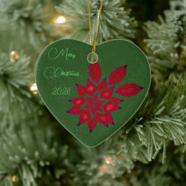 Skoggrön och röd Poinsettia Julgransprydnad Keramik