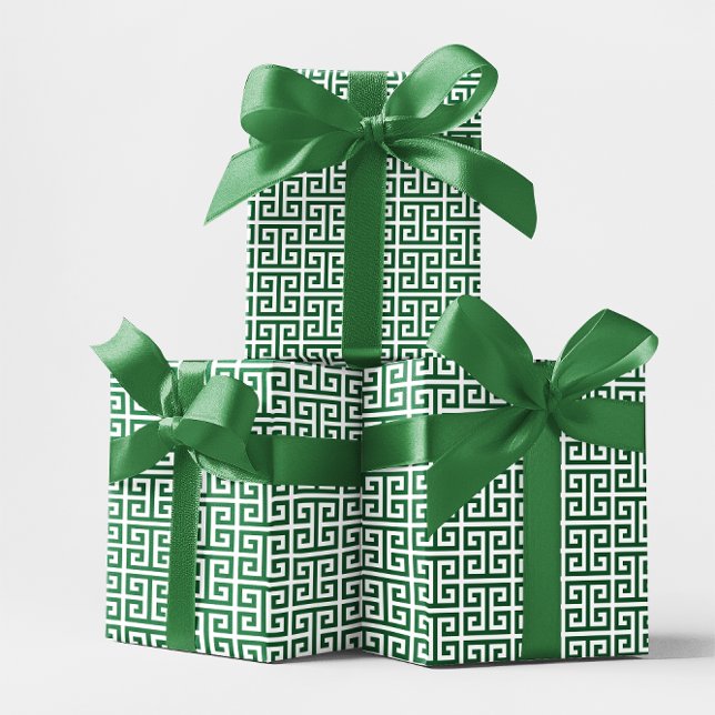 Skoggrön och vit grekisk nyckel-mönster presentpapper (Forest Green and White Greek Key Pattern Wrapping Paper)