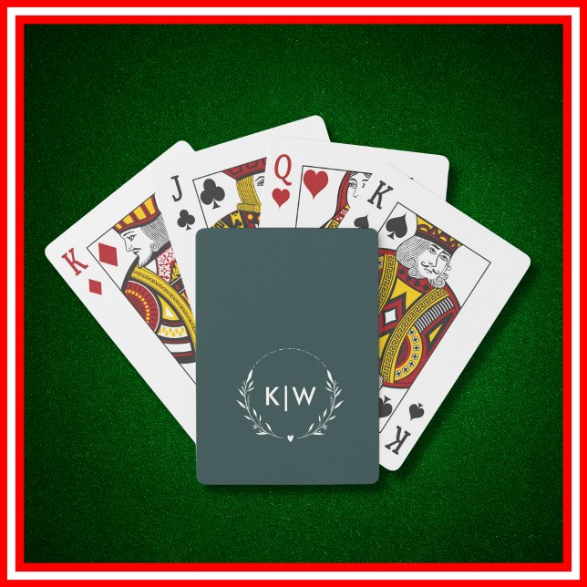 Skoggrön och vit | Moderna initialer monogram Casinokort (Skapare uppladdad)