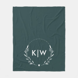 Skoggrön och vit | Moderna initialer monogram Fleecefilt