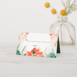 Skoggrön, Orange, Vit Akvarell Blommig Placeringskort