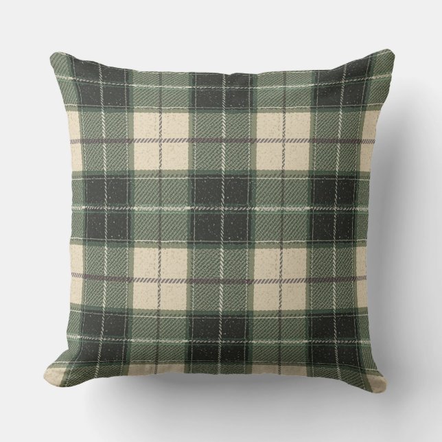 Skoggrön Tartan Snöflinga Kastkudde | Mysig Kudde (Framsida)