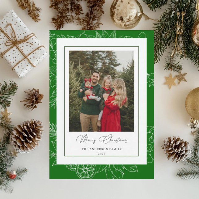 Skoggrön vintage botanisk julfotografi julkort (Skapare uppladdad)