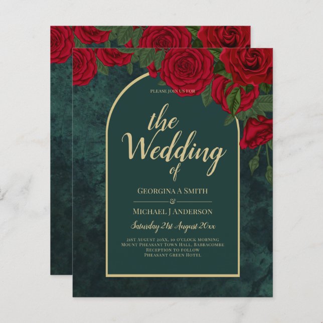 Skoggröna Guld Röda Rosor Vinterbröllop (Fram/baksida)