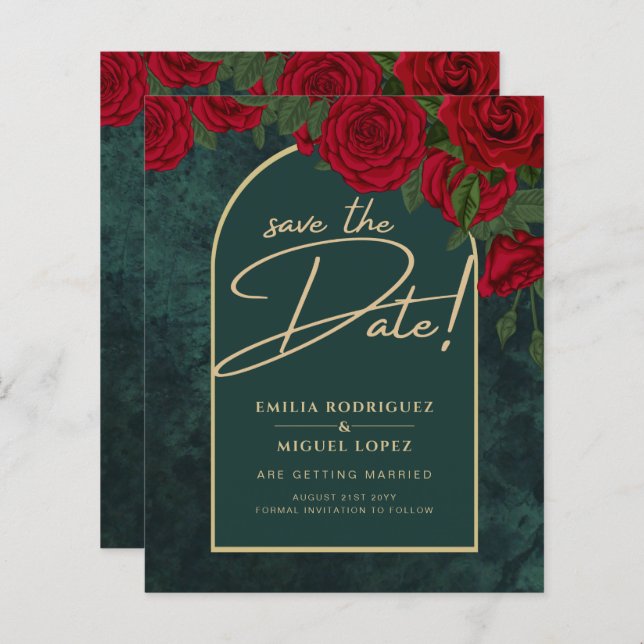 Skoggrönt Guld RÖDA Rosor Vinter Spara Datum (Fram/baksida)