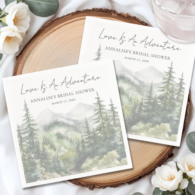 Skogig Bergs Äventyrs Bröllopsdusch Pappersservett (Forest Mountain Adventure Bridal Shower Napkins )
