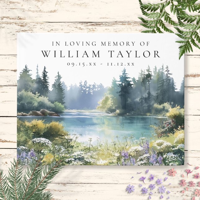 Skogig blomster sjö i kär minne begravning gästböcker (Woodland Floral Lake In Loving Memory Funeral Guest Book)