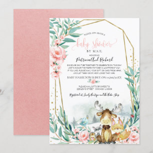 Skoglig blomstergrönska Baby Shower via post Inbjudningar
