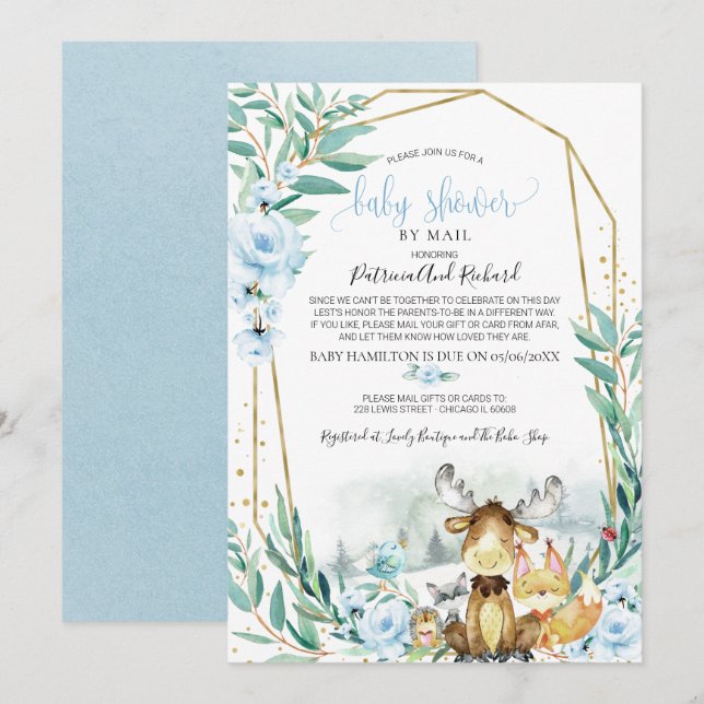 Skoglig blomstergrönska Baby Shower via post Inbjudningar (Fram/baksida)