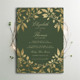 Skoglig botanisk elegant script bröllop inbjudningar