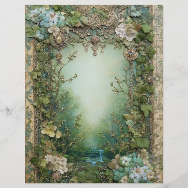 Skoglig landskap junk journal scrapbook papper (Framsida)