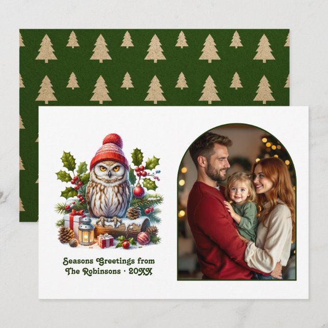Skoglig Uggl Mysig Skog Jul Magi Foto Julkort (Fram/baksida)