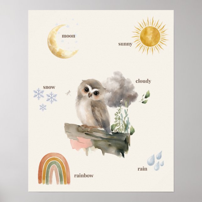 Skoglig Uggleväderleksplansch Poster (Framsidan)