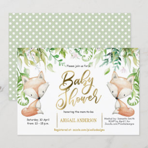Skogräv, Greenery, Faux Guld Pojke Shower Inbjudningar