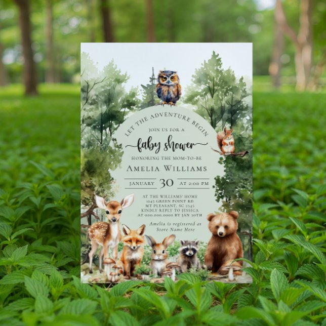 Skogs äventyr börjar Baby Shower Inbjudningar (Skapare uppladdad)