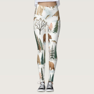 Skogs Björn & Öring Mönster | Skog Vilda Djur Pi Leggings