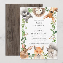 Skogs djur baby shower inbjudan