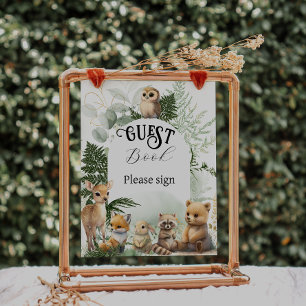 Skogs djur Grönska Gästbok Baby Shower Poster