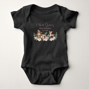 Skogs djur rosenskära blommig 1-års födelsedags ou t shirt