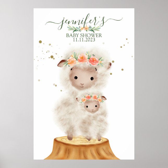 Skogs får djur mjuk baby med mamma poster (Framsidan)