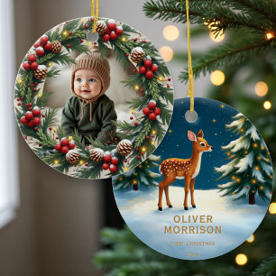 Skogs första julfotografi julgransprydnad keramik